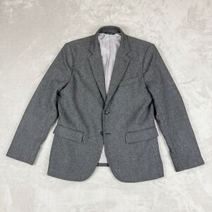Banana Republic Tweed Blazer Men 40S Gray Slim Wool Herringbone Elbow Patch